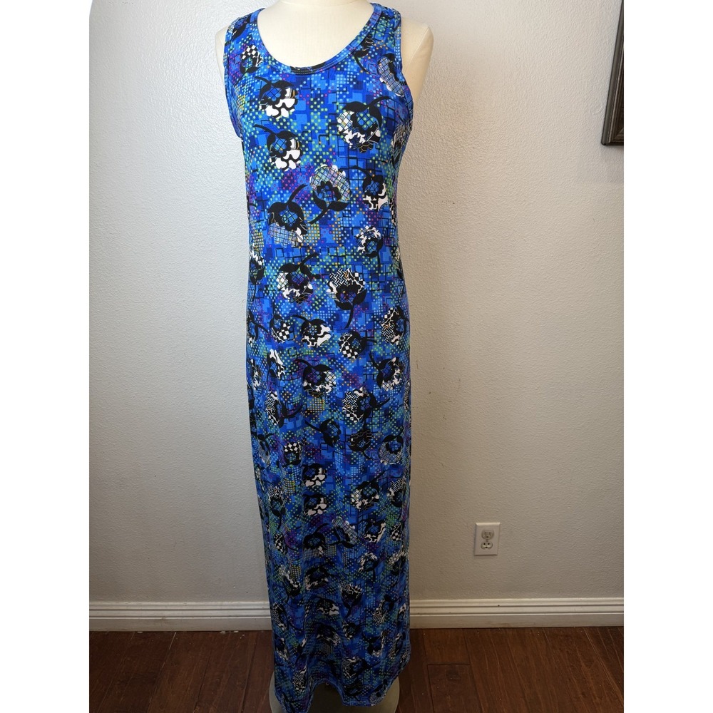 NWOT LulaRoe Dani Blue Multicolor Geometric Print Scuba Maxi Dress Size L